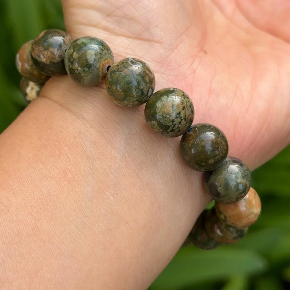 12mm stretchable green‎ forest jasper bracelet 0736